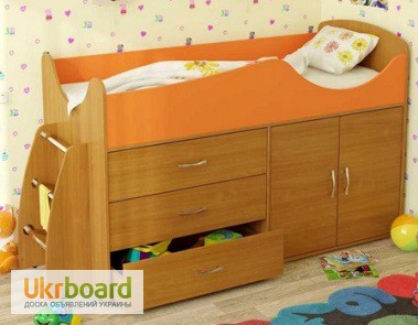 Детские кровати-чердаки со шкафом, ящиками, лестницей