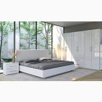 Белая кровать Фемили с мягким изголовьем стиль модерн