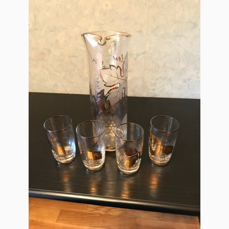 Фото 4. Винтажный графин для напитков с 4 стаканами, Чехословакия, 70-е годы