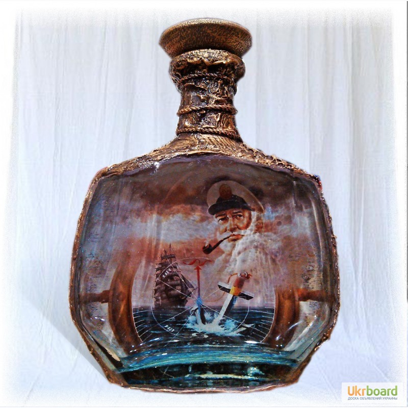 Фото 2. Оформление бутылки в морском стиле Подарок капитану, декор интерьера в морском стиле