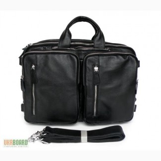 Продается вместительная удобная мужская кожаная сумка, трансформер 5 в 1, черная