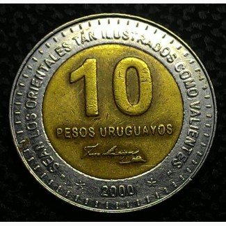Уругвай 10 песо 2000 год
