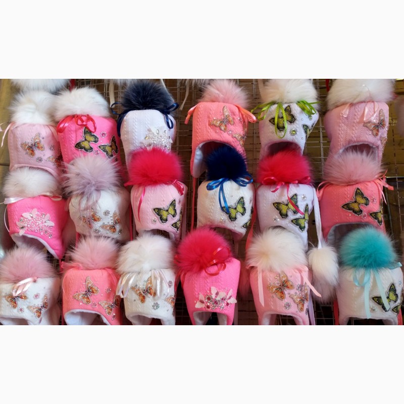 Фото 6. Детские зимние шапки Бабочка для девочек 1-3 года