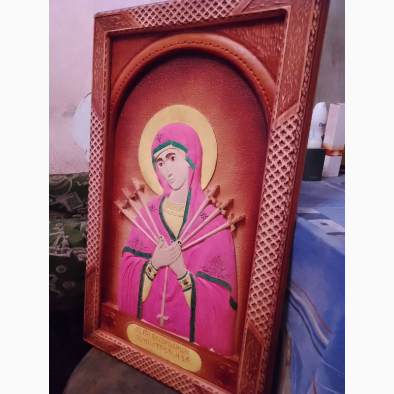 Фото 2. Икона Богородица Семистрельная ручной работы