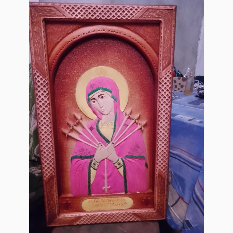 Фото 3. Икона Богородица Семистрельная ручной работы