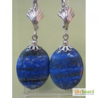 Серьги синие - лазурит с пиритовым отблеском, камень натуральный, застежка - серебро