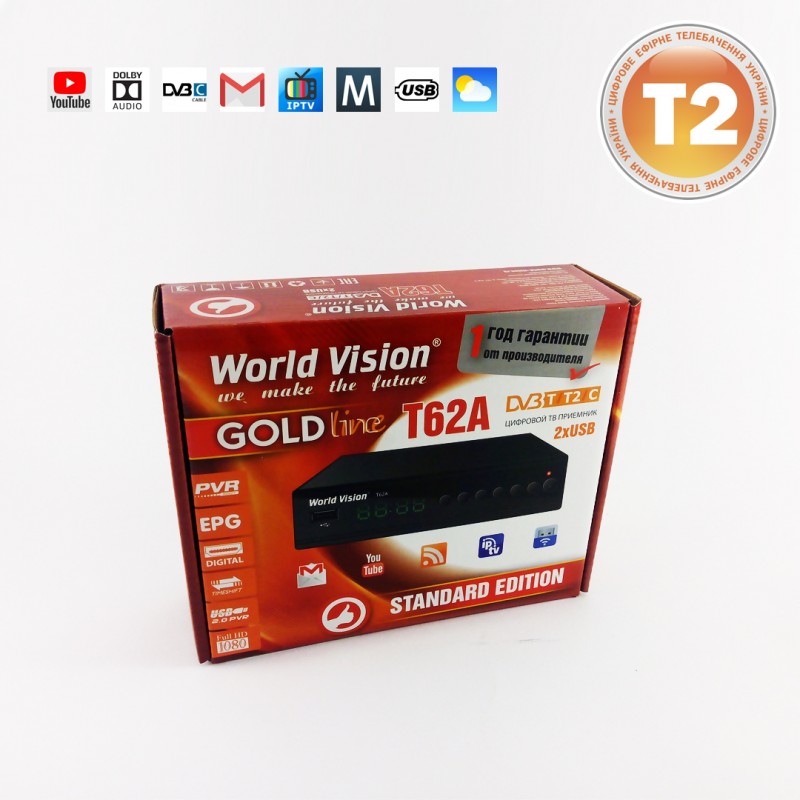 Т2 тюнер World Vision T62А - 32 HD канала и Youtube, IPTV, Megogo, Погода и Почта