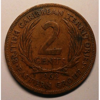 Восточные Карибы, 2 цента 1962 год дм. 30, 5 мм, вес 9, 55 г