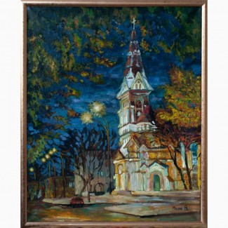 Картина маслом: Одесская кирха ночью
