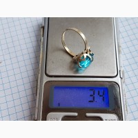 Кольцо с голубым камнем, серебро 875, позолота СССР