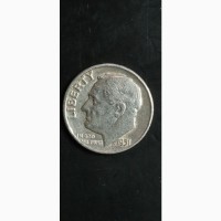 1 дайм 1951г. без отметки монетного двора. Серебро. США