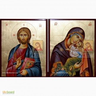 Венчальная пара: икона Сладкое Лобзание и Иисус Христос. Рукописные иконы