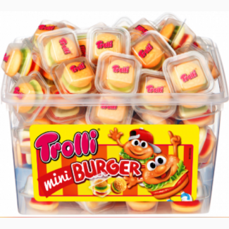 Жевательные конфеты Trolli бургеры 600г Trolli mini burger (маленькие гамбургеры), 600г/60