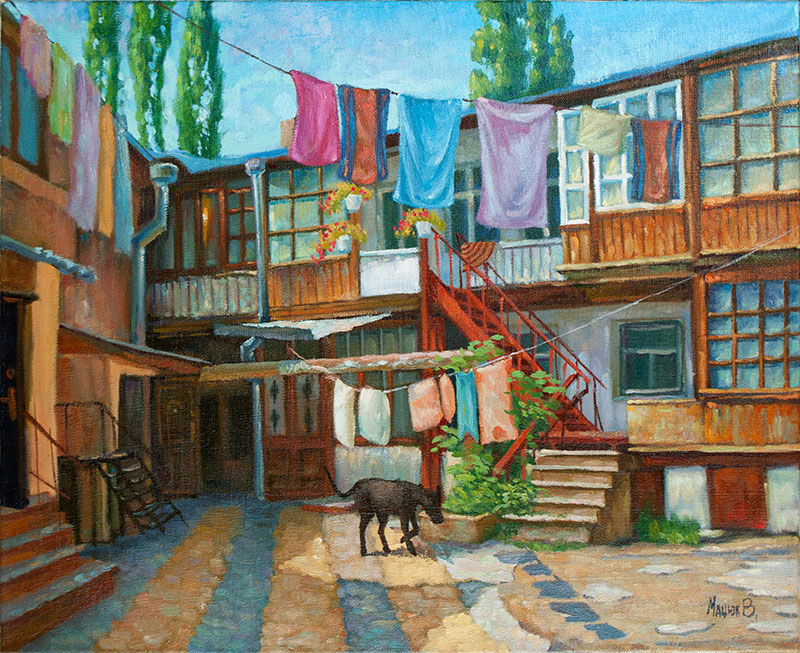 Картина маслом Одесский дворик 40х50см