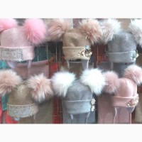 Тёплая зимняя шапка с завязками со снудом Зимушка для девочек 3- 9 лет ( 51-54 см)