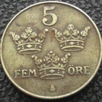 Швеция 5 эре 1949 год Железо, дм. 27 мм, 7 г. СОСТОЯНИЕ!!!!!!! 389