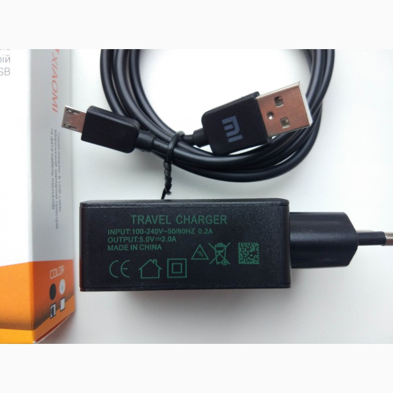 Фото 2. Зарядка сетевое зарядное устройство USB Xiaomi с кабелем MicroUSB на 2 ампера