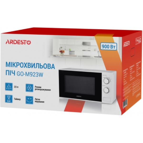 Микроволновая печь Ardesto GO-M923W, СВЧ, 900 Вт, 23 литра, Гарантия
