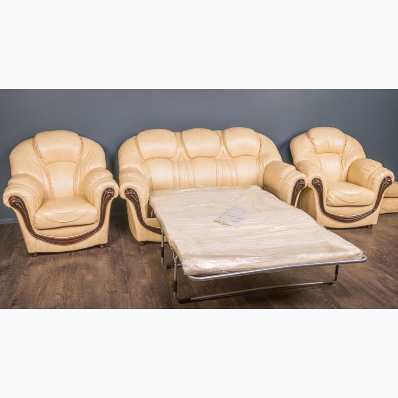 Фото 2. Шкіряний диван з кріслами Малібу в класичному стилі