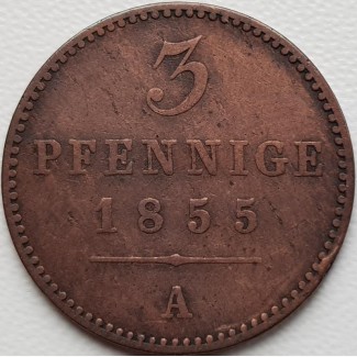 Вальдек-Пирмонт 3 пфеннига 1855 год РЕДКАЯ