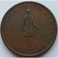 Канада 1/2 пенни 1837 год г102 на ленте Quebec Bank
