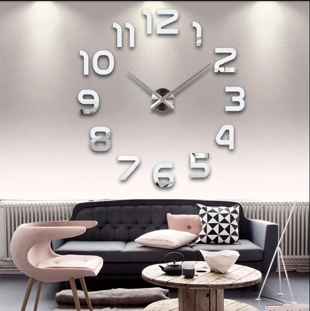 Фото 3. Великий Настінний 3D годинник 120 см сірий ZH002