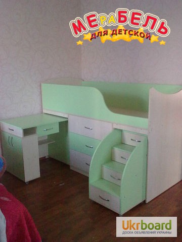 Фото 4. Кровать детская с выдвижным столом, ящиками и выдвижной лестницей-комодом (дл1) Merabel