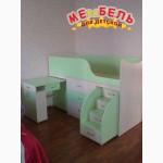 Кровать детская с выдвижным столом, ящиками и выдвижной лестницей-комодом (дл1) Merabel