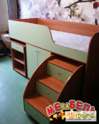 Фото 5. Кровать детская с выдвижным столом, ящиками и выдвижной лестницей-комодом (дл1) Merabel