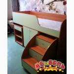 Кровать детская с выдвижным столом, ящиками и выдвижной лестницей-комодом (дл1) Merabel