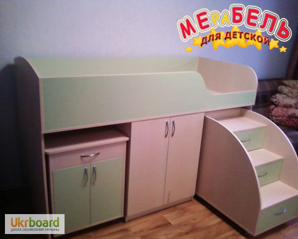 Фото 6. Кровать детская с выдвижным столом, ящиками и выдвижной лестницей-комодом (дл1) Merabel
