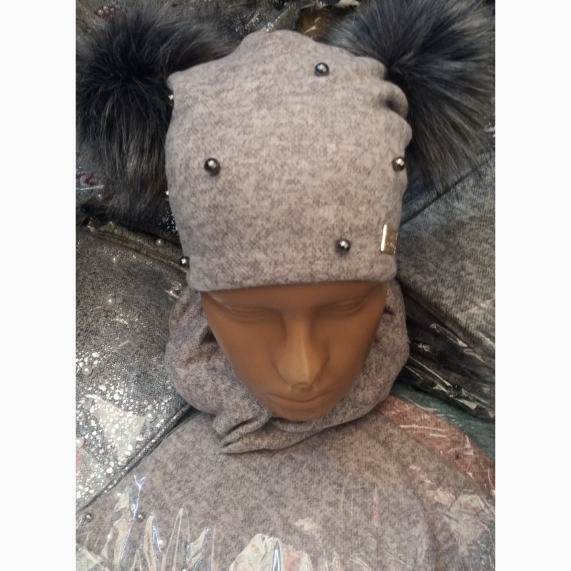 Фото 2. Зимние комплекты: шапка на флисе со снудом для девочек-подростков, объём головы 48-56 см