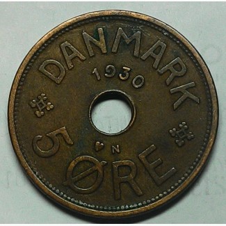 Дания 5 эре 1930 год