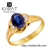 Золотое кольцо с сапфиром и бриллиантами 0, 08 карат 17 мм. ... 