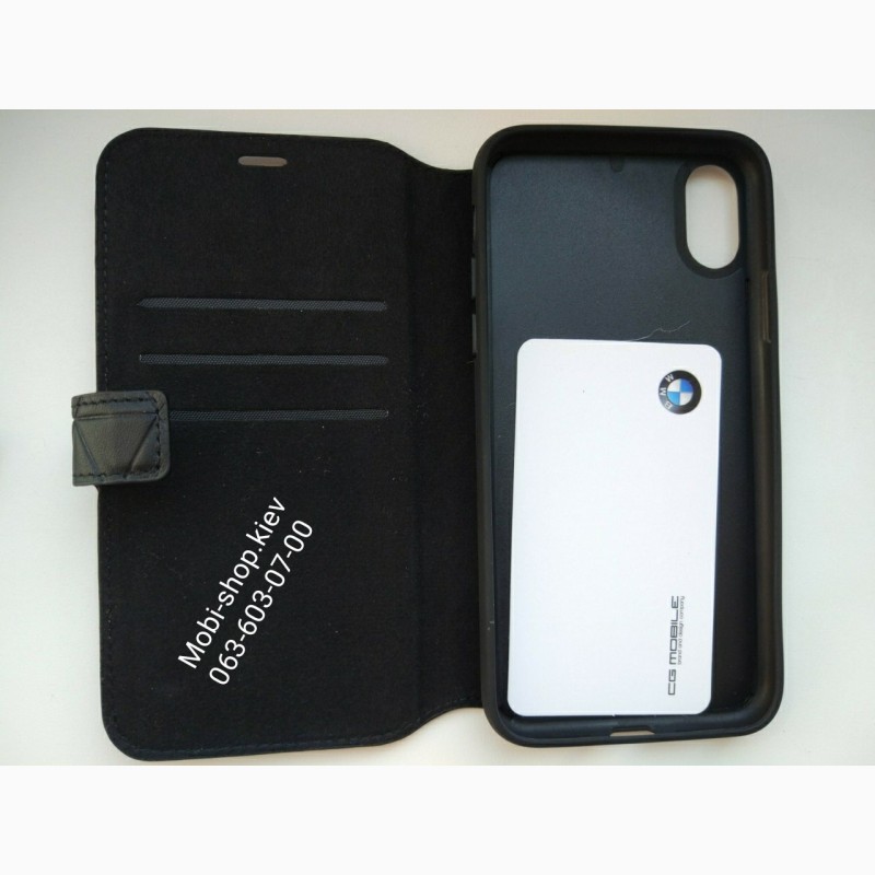 Фото 6. Кожаный чехол-книжка для iPhone X BMW Signature Embossed Hexagon Hard Leather, цвет черный
