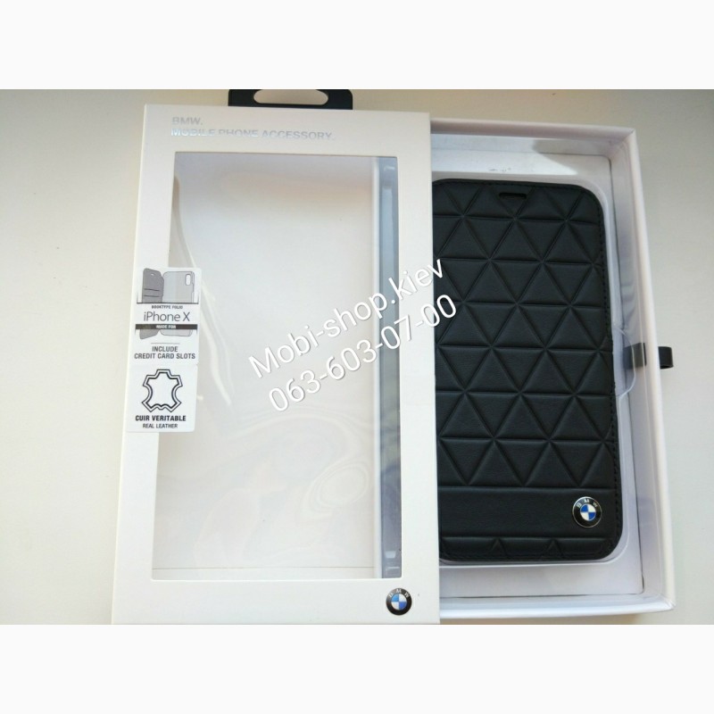 Фото 8. Кожаный чехол-книжка для iPhone X BMW Signature Embossed Hexagon Hard Leather, цвет черный