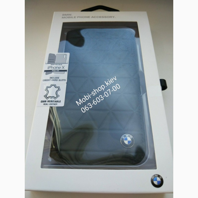 Фото 9. Кожаный чехол-книжка для iPhone X BMW Signature Embossed Hexagon Hard Leather, цвет черный