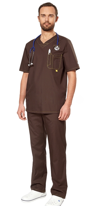 Медицинский мужской костюм Аура коричневый