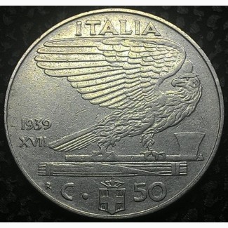 Италия 50 чентезимо 1939 год