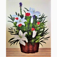 Картина масло холст корзинка с цветами