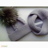 Зимний вязаный комплект:шапка и снуд, шапочка и хомут ручная работа, вязанная, вязание