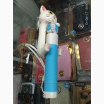 Монопод для селфи проводной автодержатель кот с хвостом Cat AUX Мультфильм
