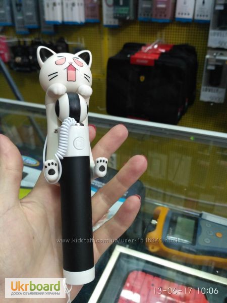Фото 7. Монопод для селфи проводной автодержатель кот с хвостом Cat AUX Мультфильм