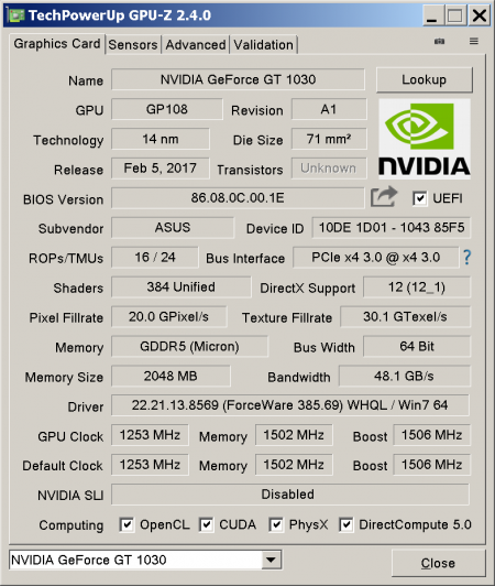 Фото 6. Продам Видеокарту Asus PCI-Ex GeForce GT 1030 Phoenix OC 2GB GDDR5