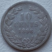 Нидерланды 10 центов 1896 серебро РЕДКАЯ!!!!!!!!! к51