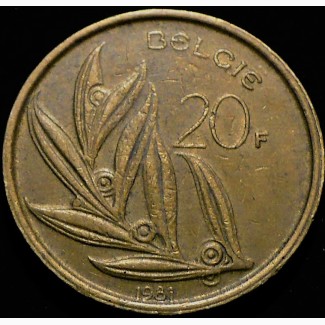 Бельгия 20 франков 1981 год Бронза, дм. 25, 65 мм, вес 8, 5 г