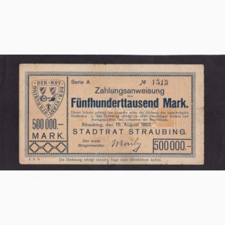 500 000 марок 1923г. Штраубинг. А 1513. Германия