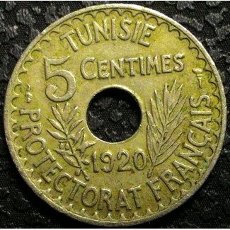Тунис 5 сантим 1920 год