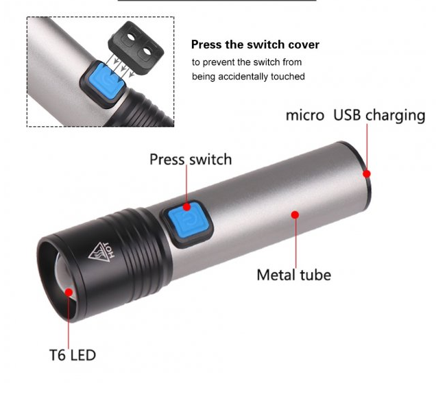 Фото 5. Аккумуляторный фонарь Flashlight из алюминия 500 м режимів роботи: 3