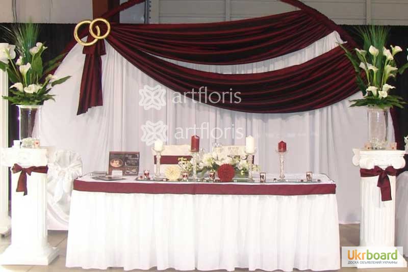 Фото 4. Оформление зала, украшение свадеб тканями, свадебная флористика,